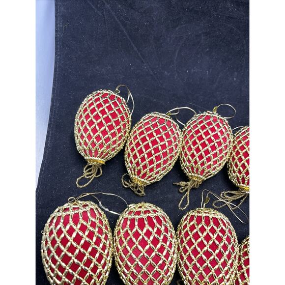 23 Vintage Red Velvet Gold Beaded Netting Tassel Christmas Ornaments - Picture 5 of 7